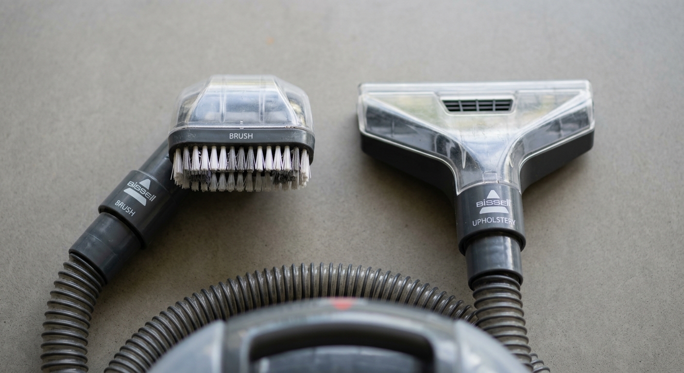 How Do You Use a Bissell Little Green Carpet Cleaner? (Step-by-Step Guide) Comparison of the brush nozzle and upholstery tool for the Bissell Little Green.