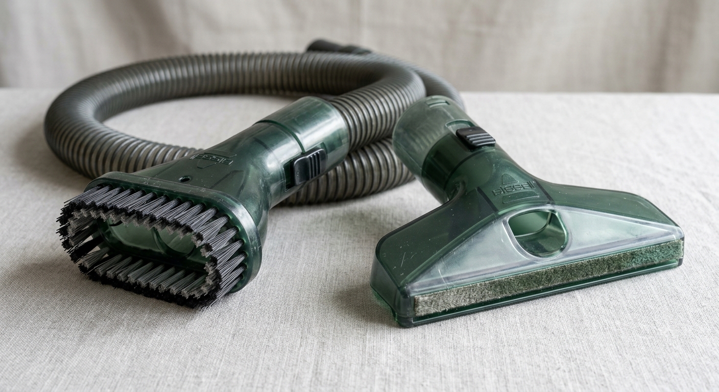 How Do You Use a Bissell Little Green Carpet Cleaner? (Step-by-Step Guide) Comparison of the brush nozzle and upholstery tool for the Bissell Little Green.