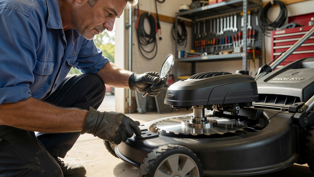 Are Electric Lawn Mowers Any Good? Key Factors & Buyer Guide A person checking the blade of an electric lawn mower.