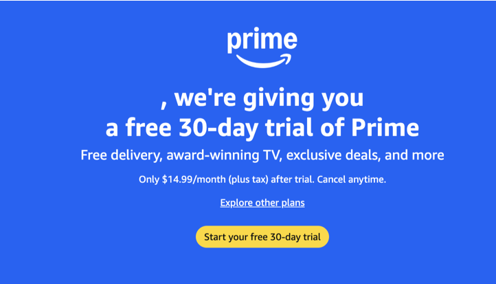 Amazon Prime: explore a 30-day trial for eligible customers