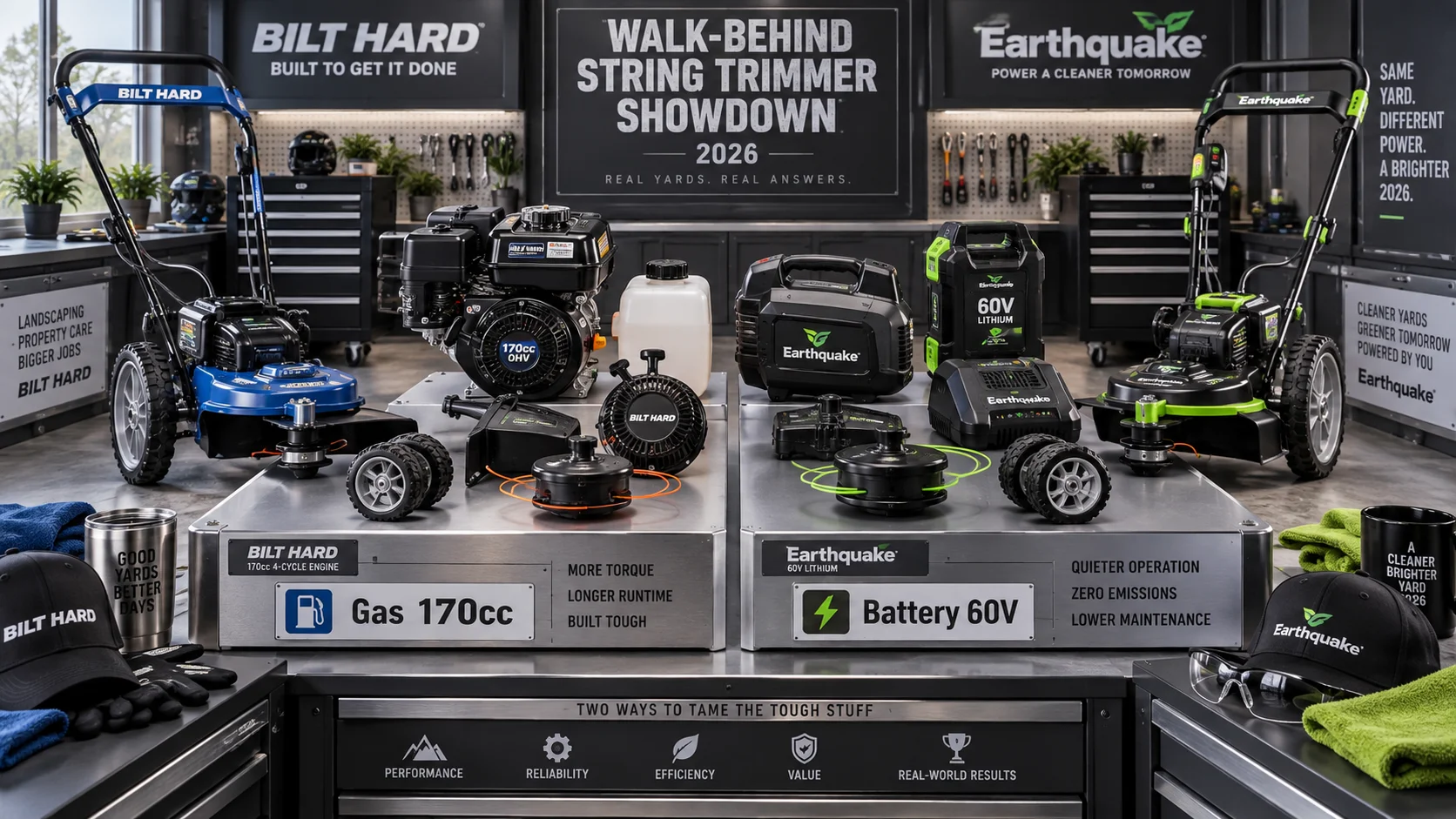 BILT HARD 170cc vs Earthquake 60V Walk-Behind String Trimmer: Gas vs Battery in 2026? BILT HARD 170cc vs Earthquake 60V Walk-Behind String Trimmer: Gas vs Battery in 2026?