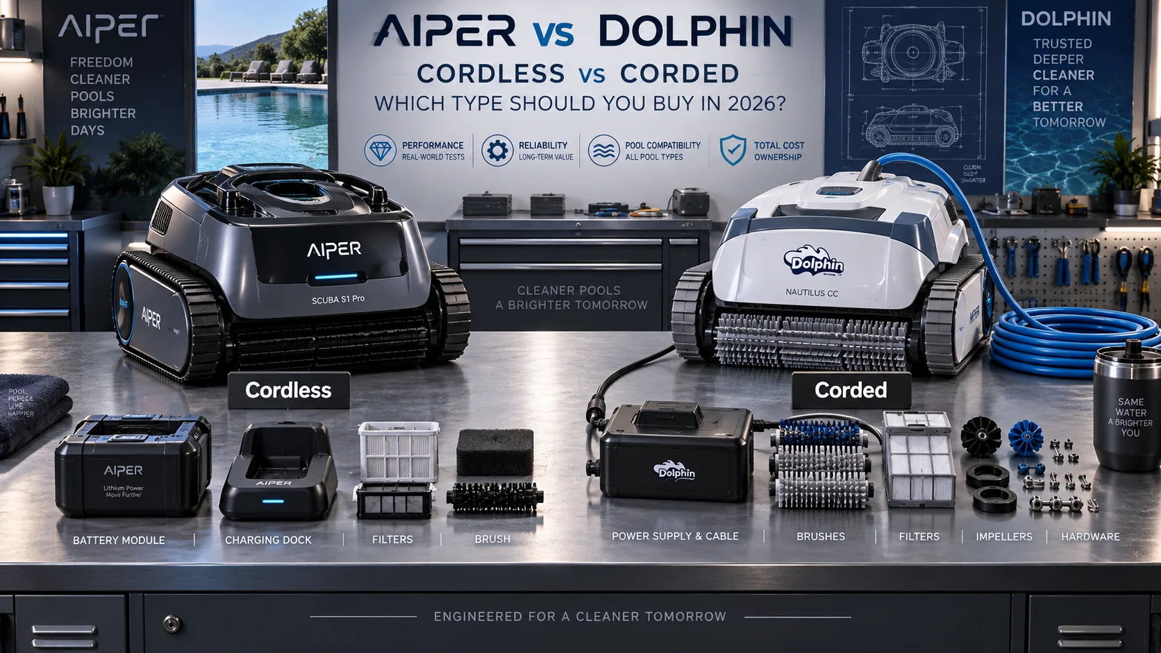 Cordless Vs Corded Robotic Pool Cleaner Comparison (2026) Cordless vs Corded Robotic Pool Cleaner: AIPER vs Dolphin — Which Type Should You Buy in 2026?
