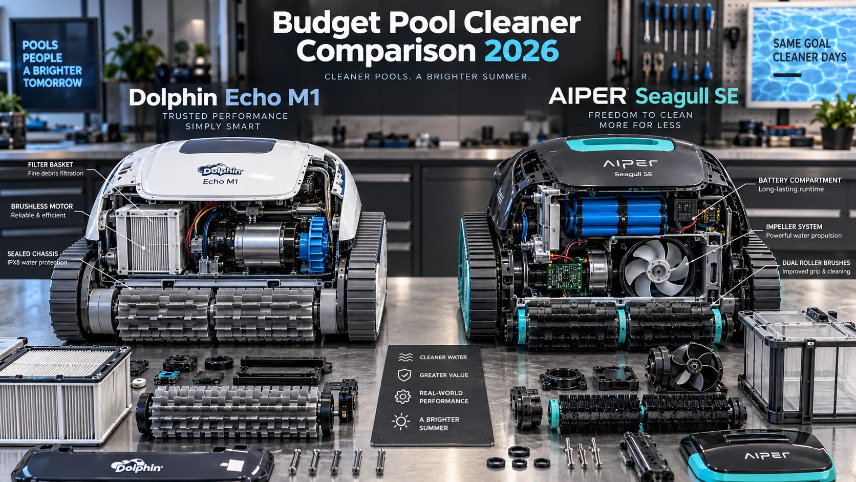 Dolphin Echo M1 Vs Aiper Seagull Se Comparison (2026) Dolphin Echo M1 vs AIPER Seagull SE: Which Budget Pool Cleaner Should You Buy in 2026? Detail