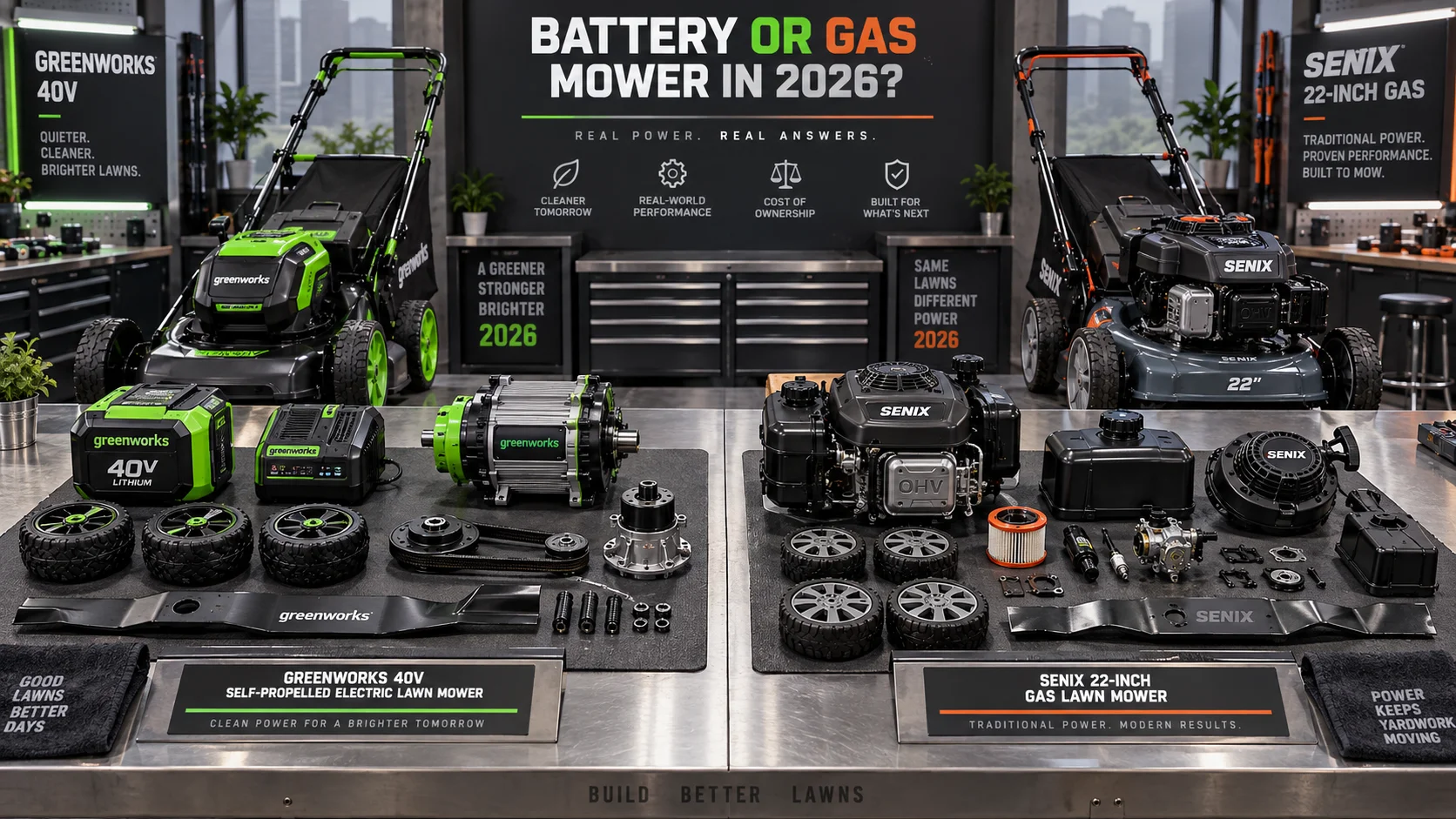 Greenworks 40V Self-Propelled vs SENIX 22" Gas: Battery or Gas Mower in 2026? Greenworks 40V Self-Propelled vs SENIX 22" Gas: Battery or Gas Mower in 2026?