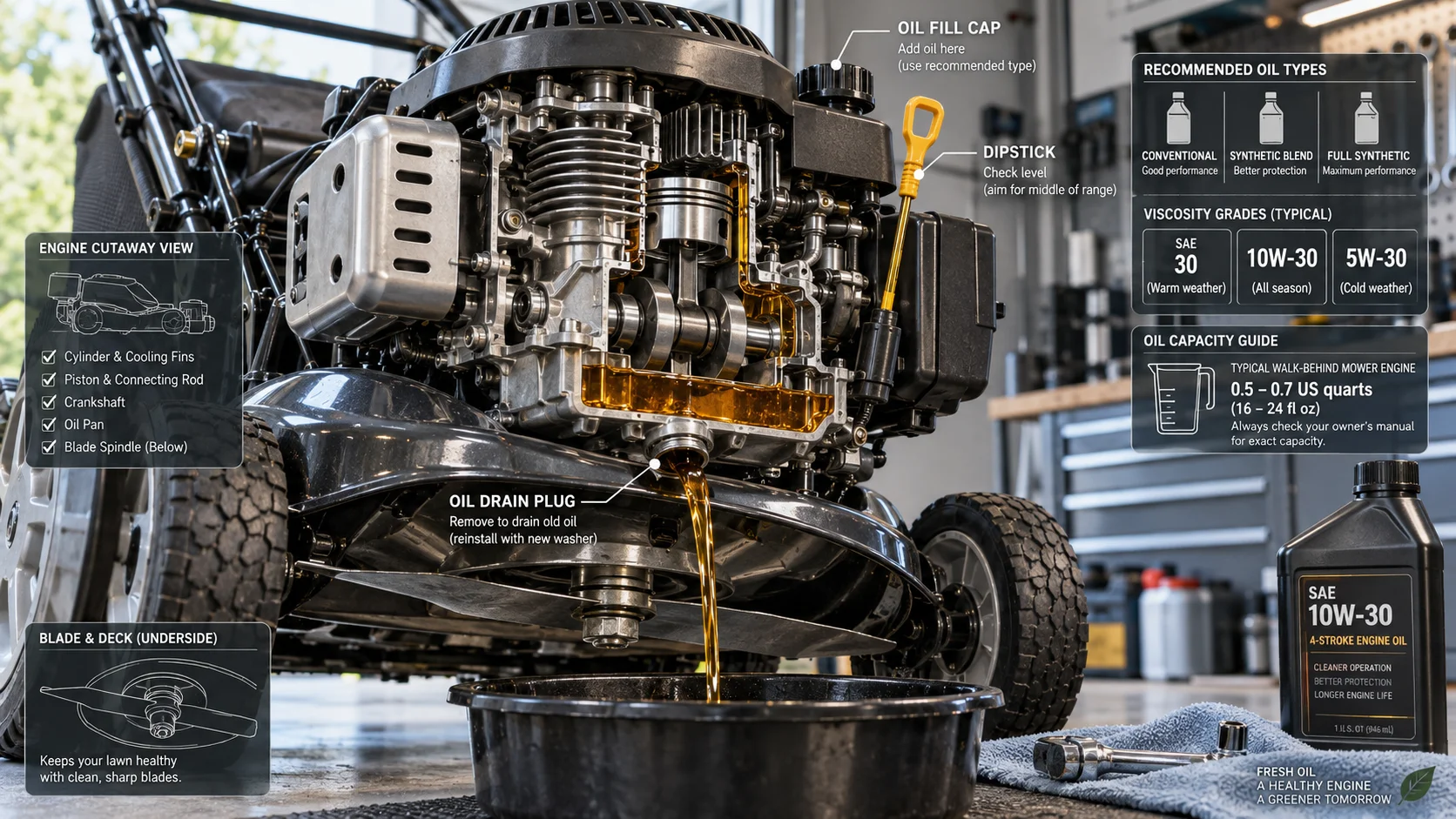 How to Change Lawn Mower Oil: Oil Types, Viscosity, and Capacity Guide Detail
