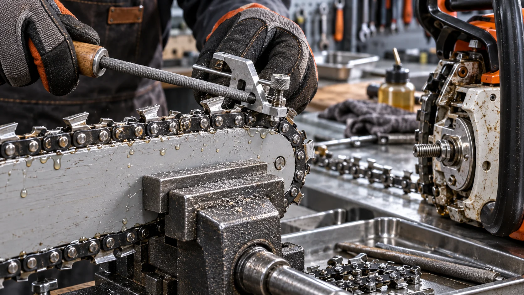 How to Sharpen a Chainsaw Chain by Hand Detail
