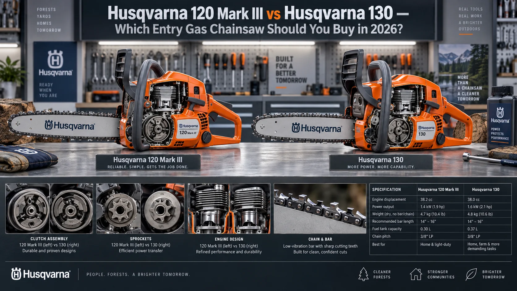 Husqvarna 120 Mark III vs Husqvarna 130: Which Entry Gas Chainsaw Should You Buy in 2026? Husqvarna 120 Mark III vs Husqvarna 130: Which Entry Gas Chainsaw Should You Buy in 2026? Detail