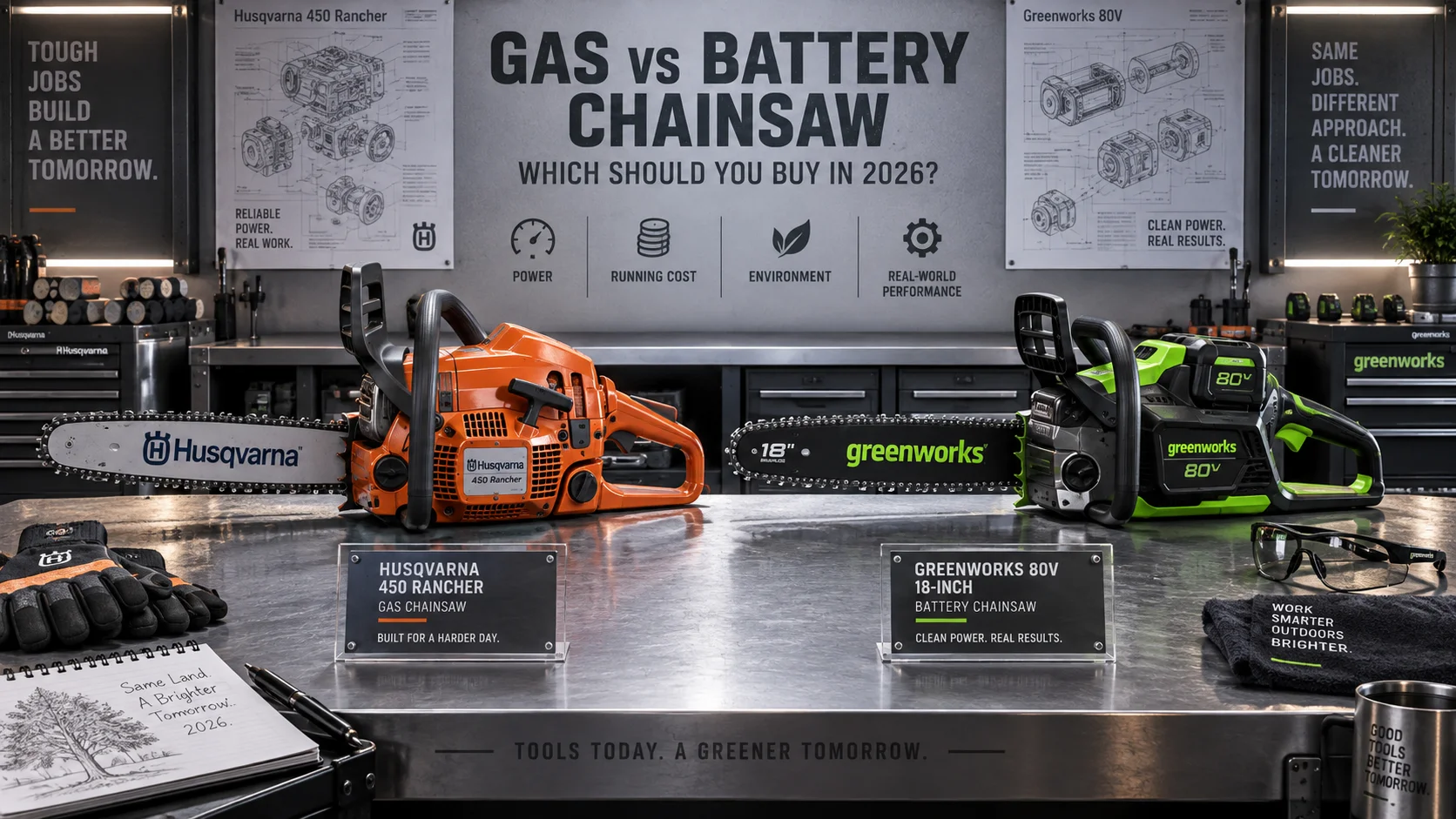Husqvarna 450 Rancher vs Greenworks 80V 18": Gas vs Battery Chainsaw — Which Should You Buy in 2026?