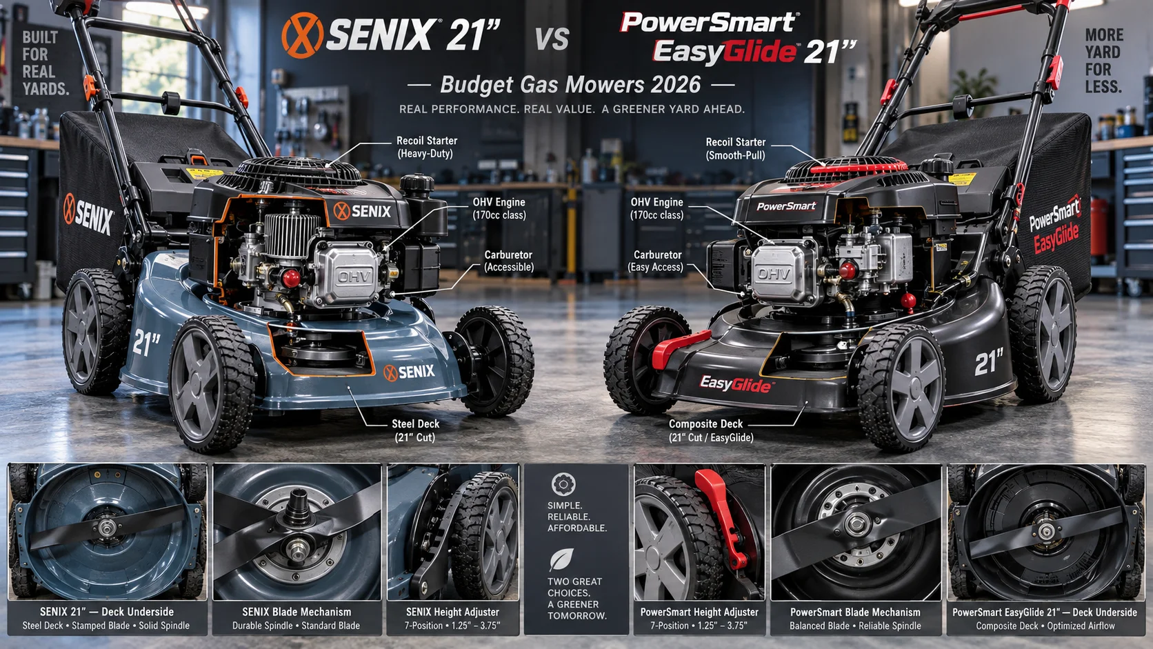 SENIX 21" vs PowerSmart EasyGlide 21": Which Budget Gas Mower Should You Buy in 2026? SENIX 21" vs PowerSmart EasyGlide 21": Which Budget Gas Mower Should You Buy in 2026? Detail