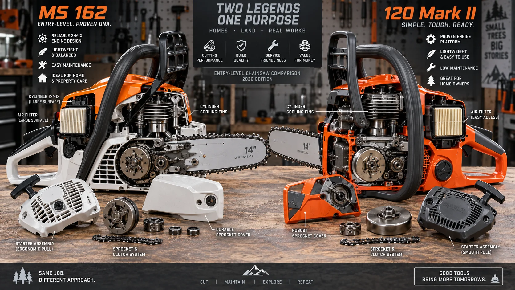 STIHL MS 162 vs Husqvarna 120 Mark II: Entry-Level Gas Chainsaw Battle (2026) Detail