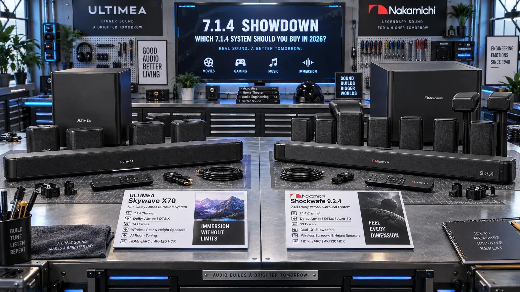 ULTIMEA Skywave X70 vs Nakamichi Shockwafe 9.2.4: Which 7.1.4 System Should You Buy in 2026?