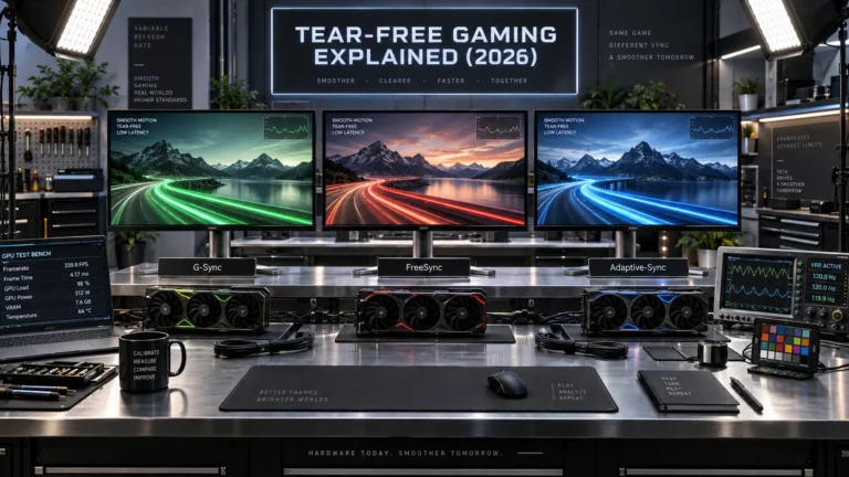 G-Sync vs FreeSync vs Adaptive-Sync VRR: Tear-Free Gaming Explained (2026)