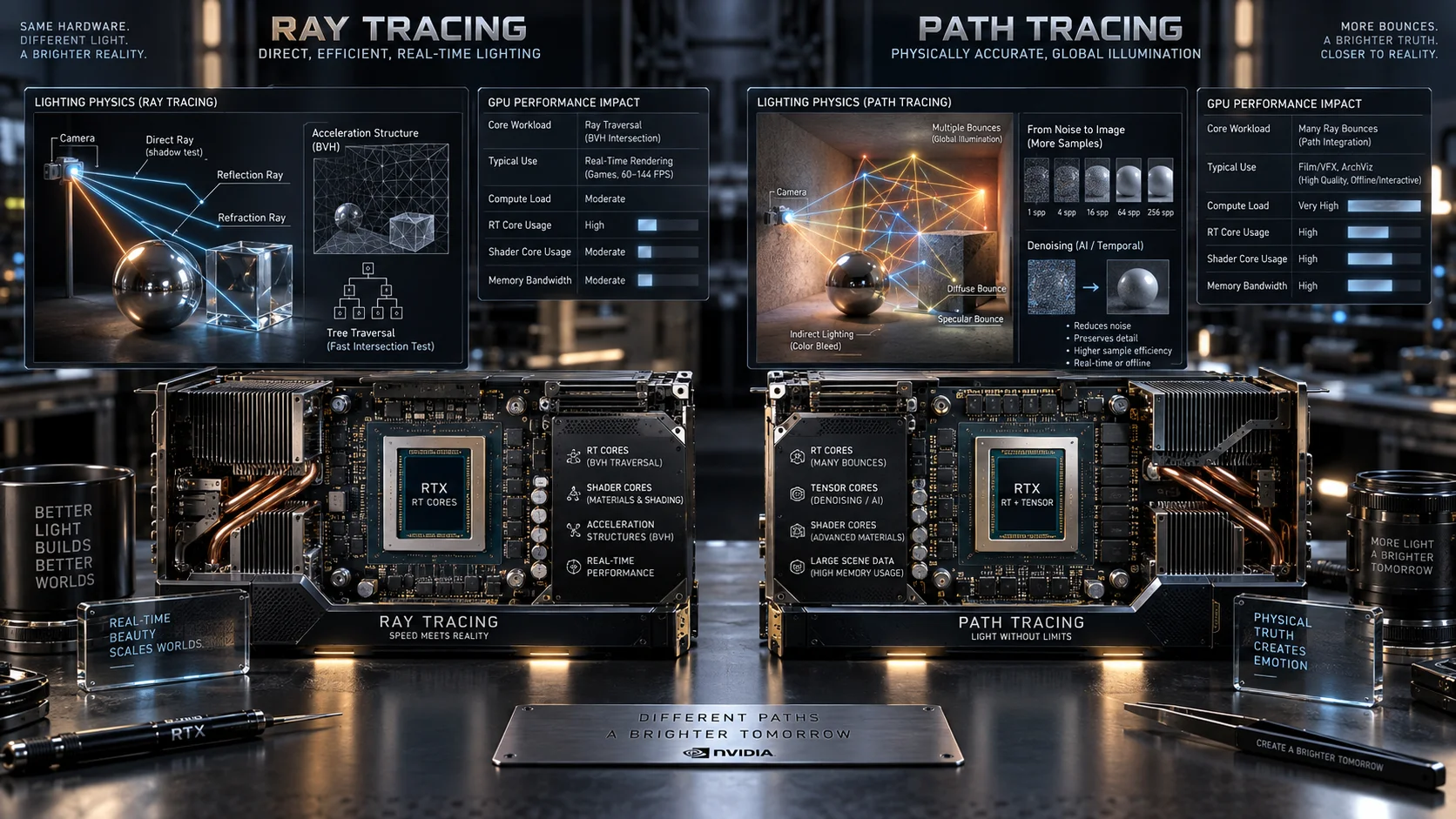 Ray Tracing vs Path Tracing: Lighting Physics & GPU Performance Impact Component View
