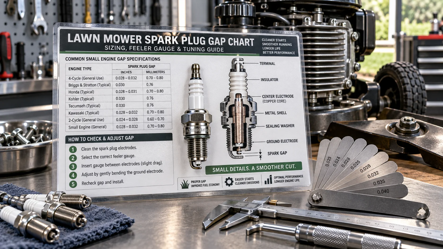 Lawn Mower Spark Plug Gap Chart: Sizing, Feeler Gauge &amp; Tuning Guide Detail