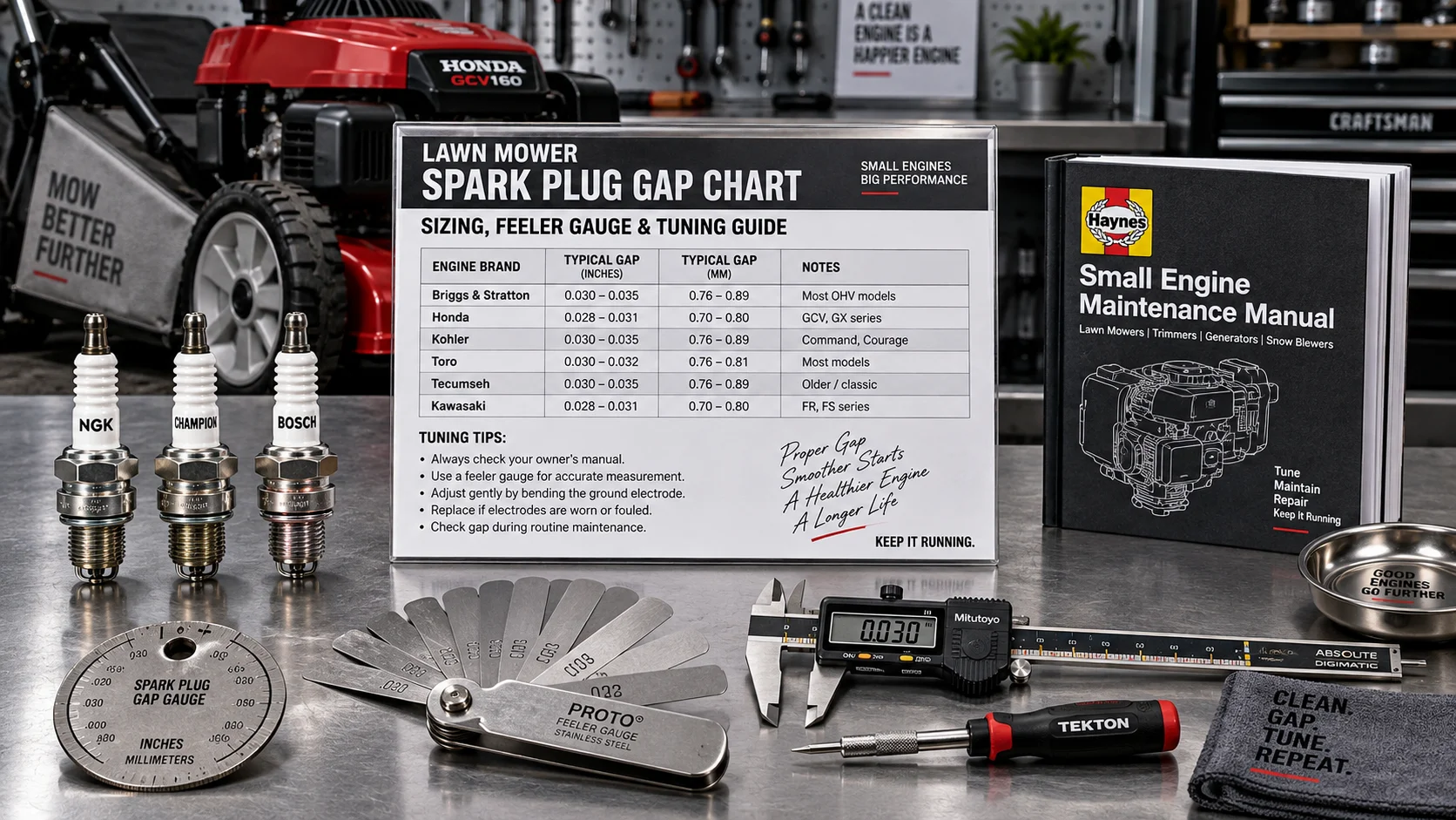 Lawn Mower Spark Plug Gap Chart: Sizing, Feeler Gauge &amp; Tuning Guide