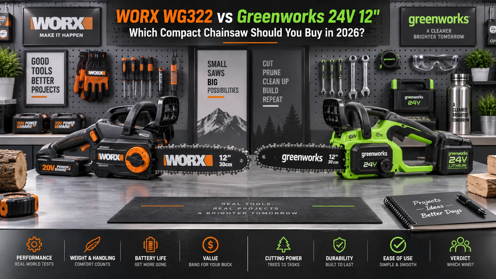 WORX WG322 vs Greenworks 24V 12": Which Compact Chainsaw Should You Buy in 2026?