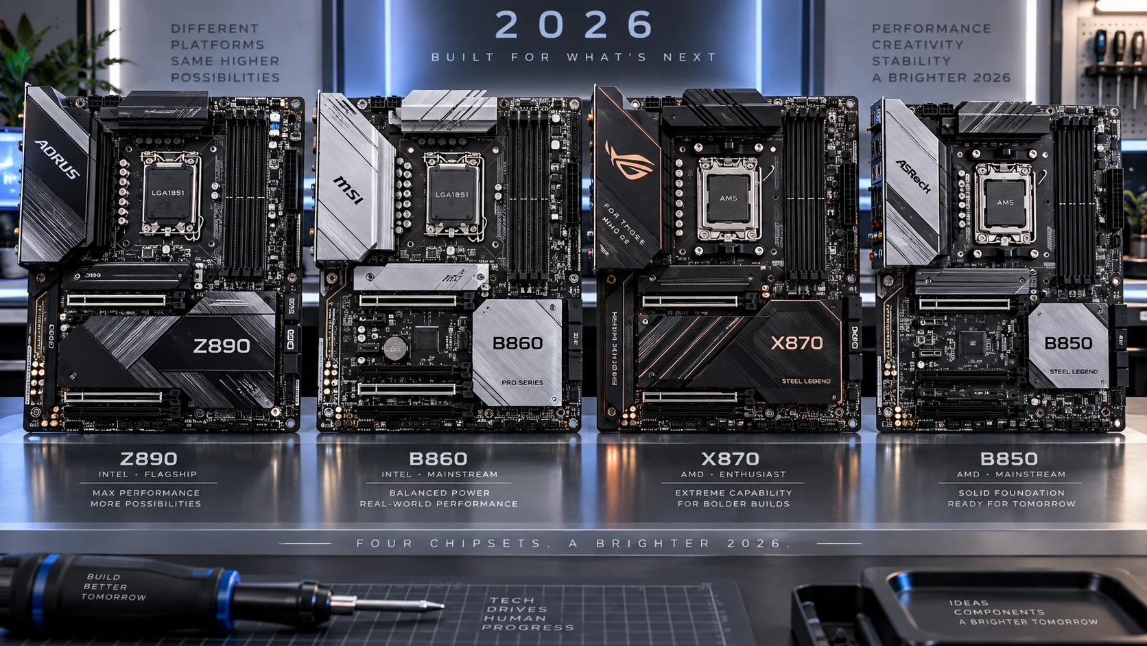 Z890 vs B860 vs X870 vs B850: Motherboard Chipsets Compared for 2026 Z890 vs B860 vs X870 vs B850: Motherboard Chipsets Compared for 2026 Component View
