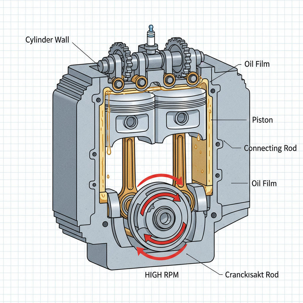 Internal gas engine components showing oil lubrication