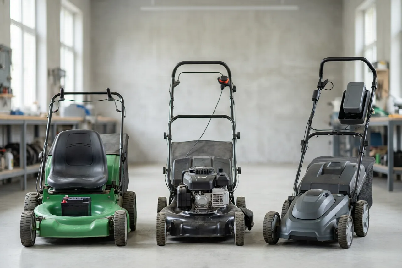 Does AutoZone Sell Lawn Mower Batteries? Riding mower, pull-start walk-behind, and cordless mower side by side