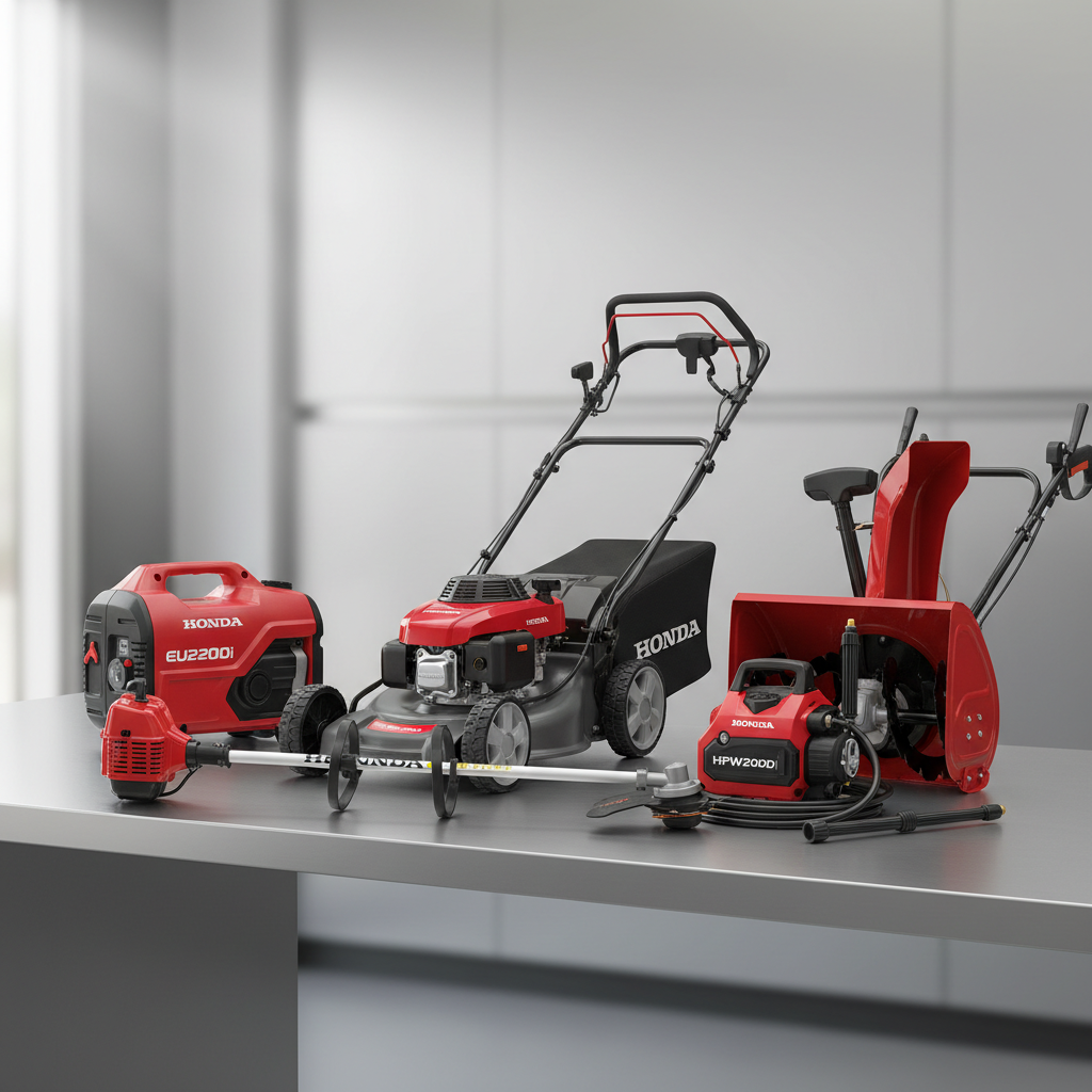 Does Honda Make Lawn Mowers? Product Types & What You Need to Know Assortment of Honda power equipment including mower, generator, snow blower, trimmer, and pressure washer