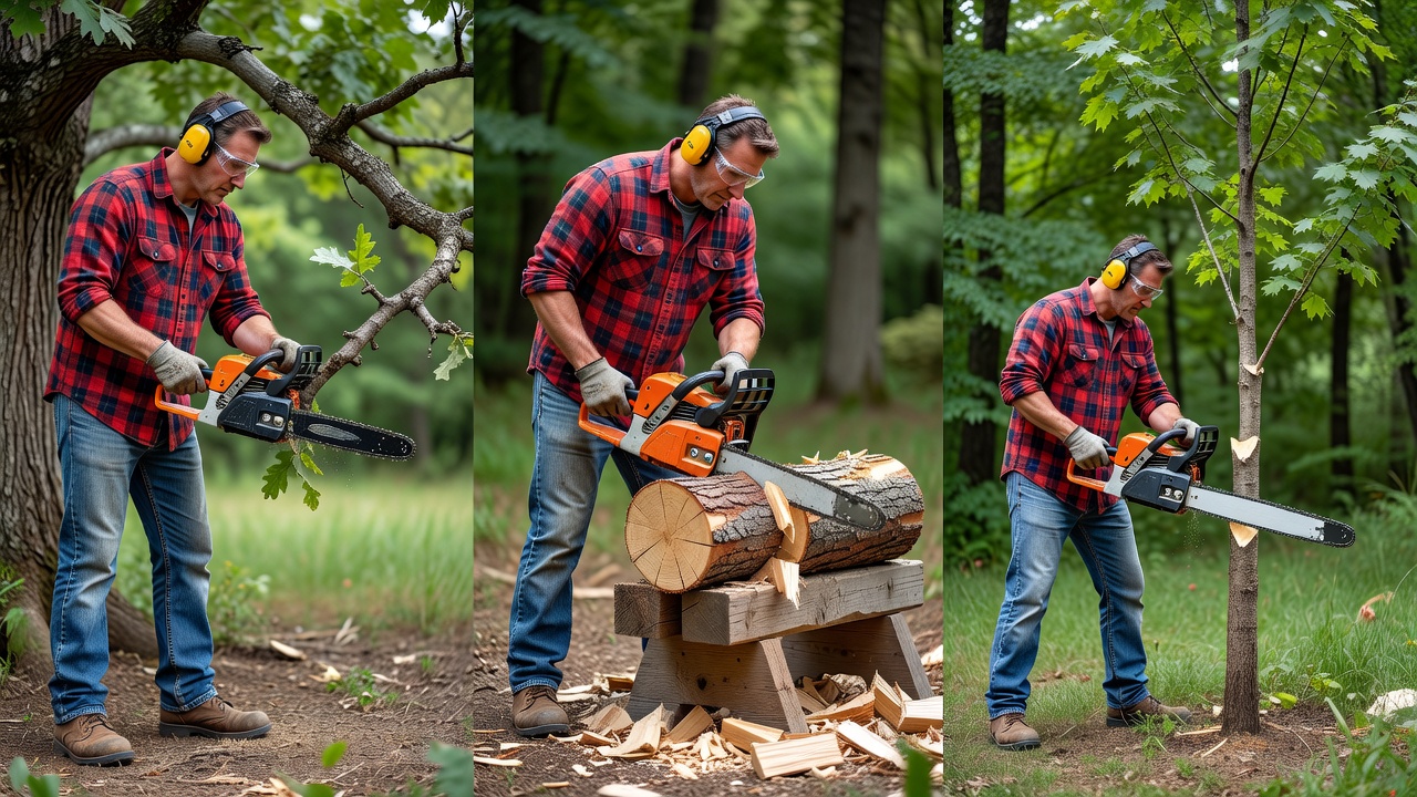 How Big of a Chainsaw Do I Need? A Complete Sizing Guide Three homeowner chainsaw tasks: pruning branches, cutting firewood, and felling small trees