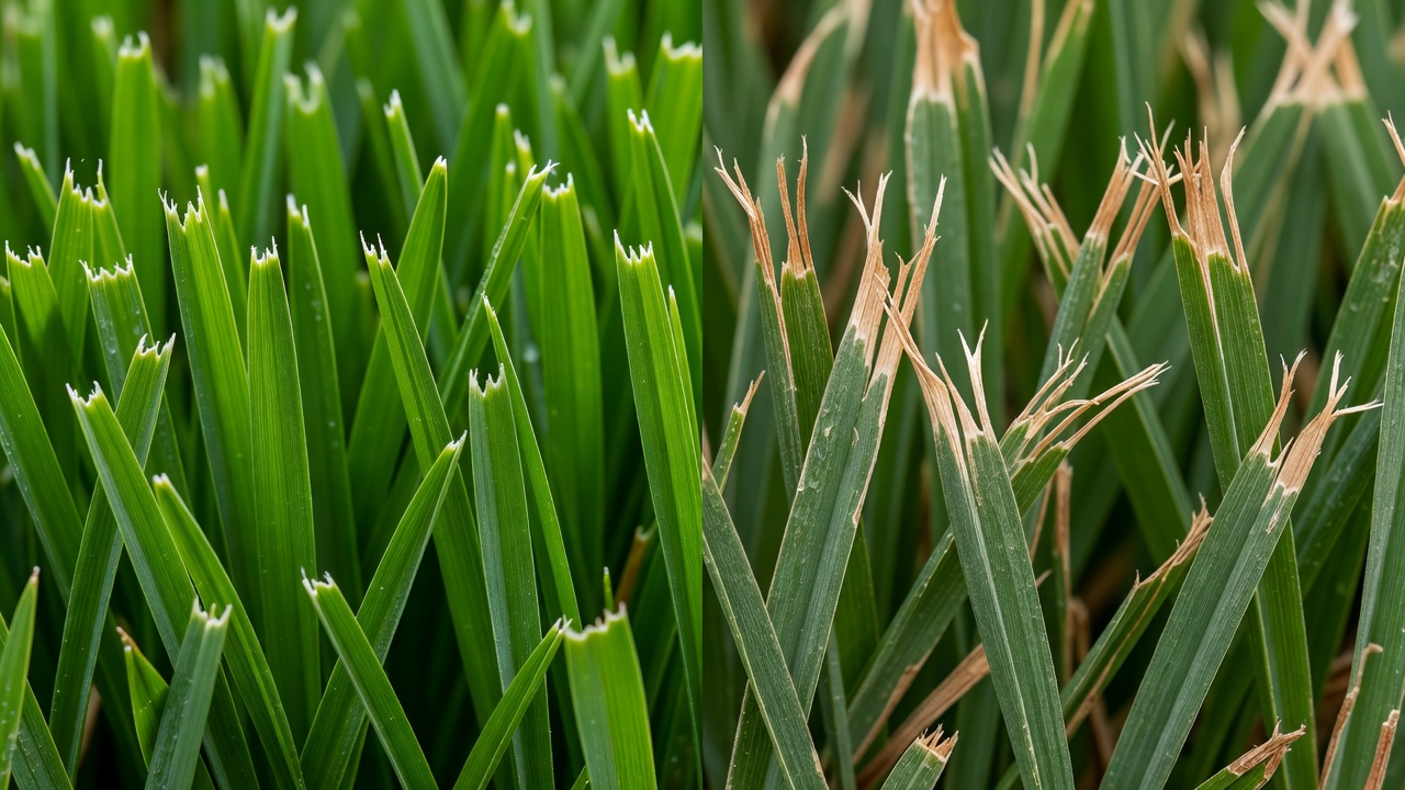How Do You Sharpen Lawn Mower Blades? (Step-by-Step Guide) Side-by-side comparison of grass cut by a sharp blade versus torn by a dull blade