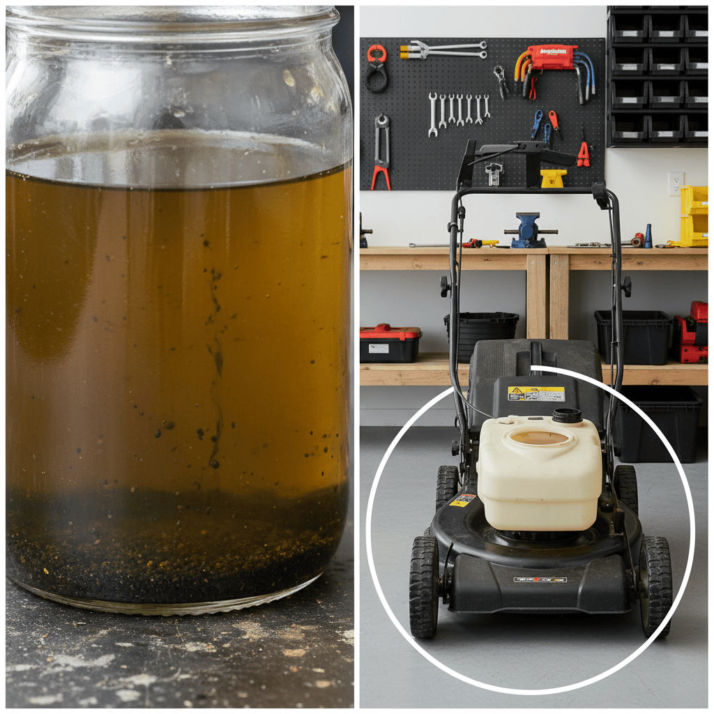 Visual comparison of degraded fuel and proper mower storage
