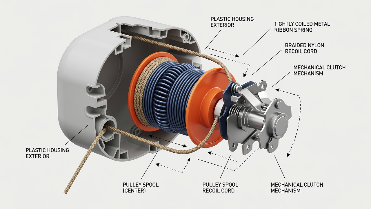 Cutaway diagram of lawn mower recoil starter internal components