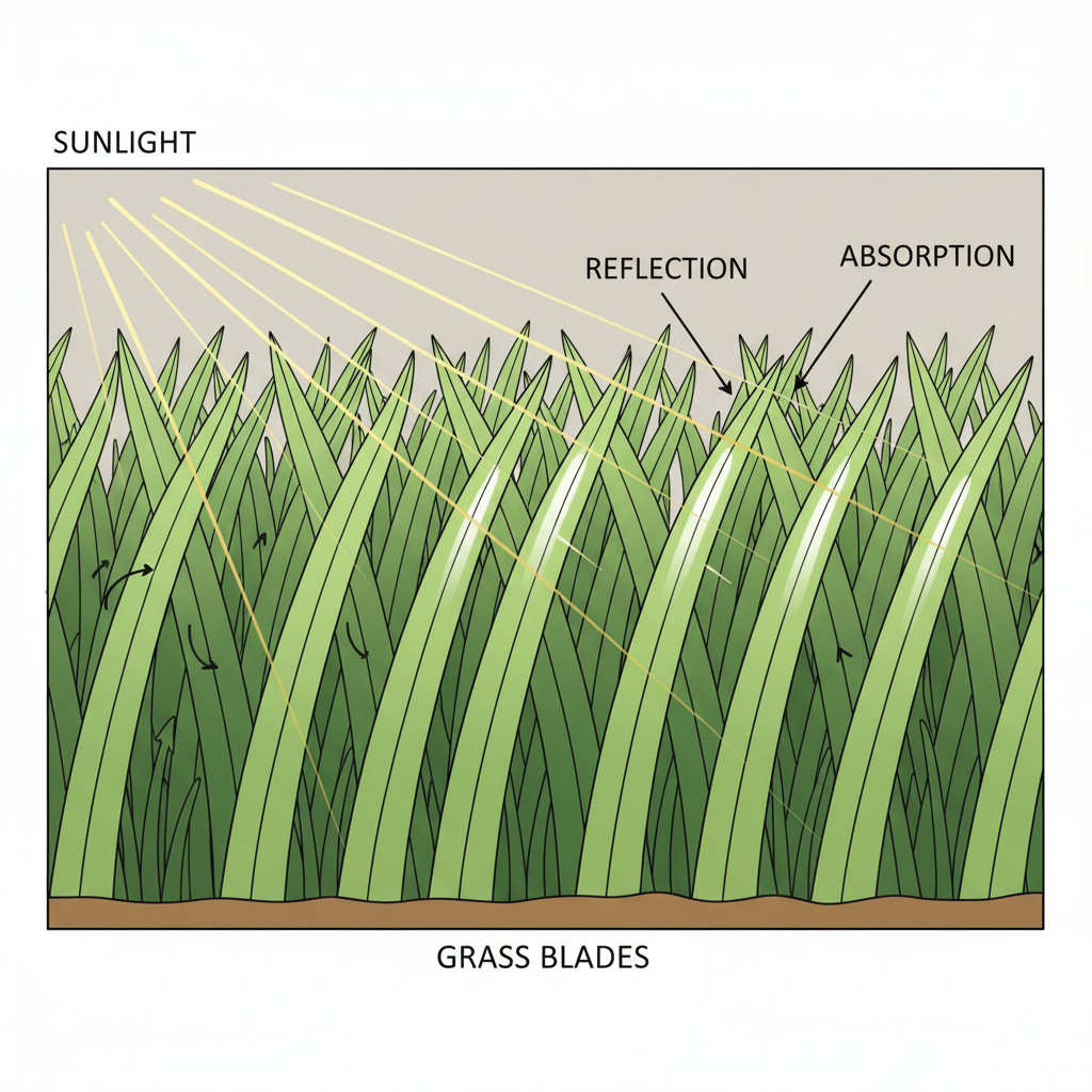 How Do You Mow Stripes in a Lawn? (Step-by-Step Guide) Close-up illustration of grass blades bent in opposite directions showing light reflection differences