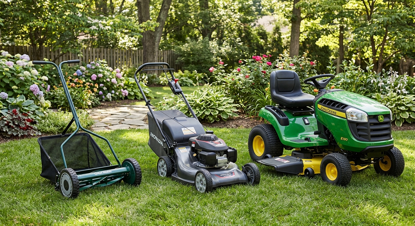 How Do You Mow the Lawn? A Step-by-Step Guide for Beginners Three types of lawn mowers: manual, push, and riding mower