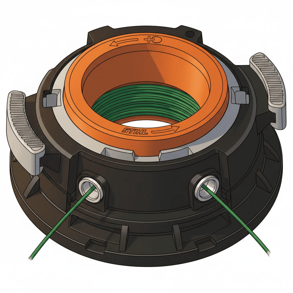 Cross-section diagram of Stihl trimmer head components