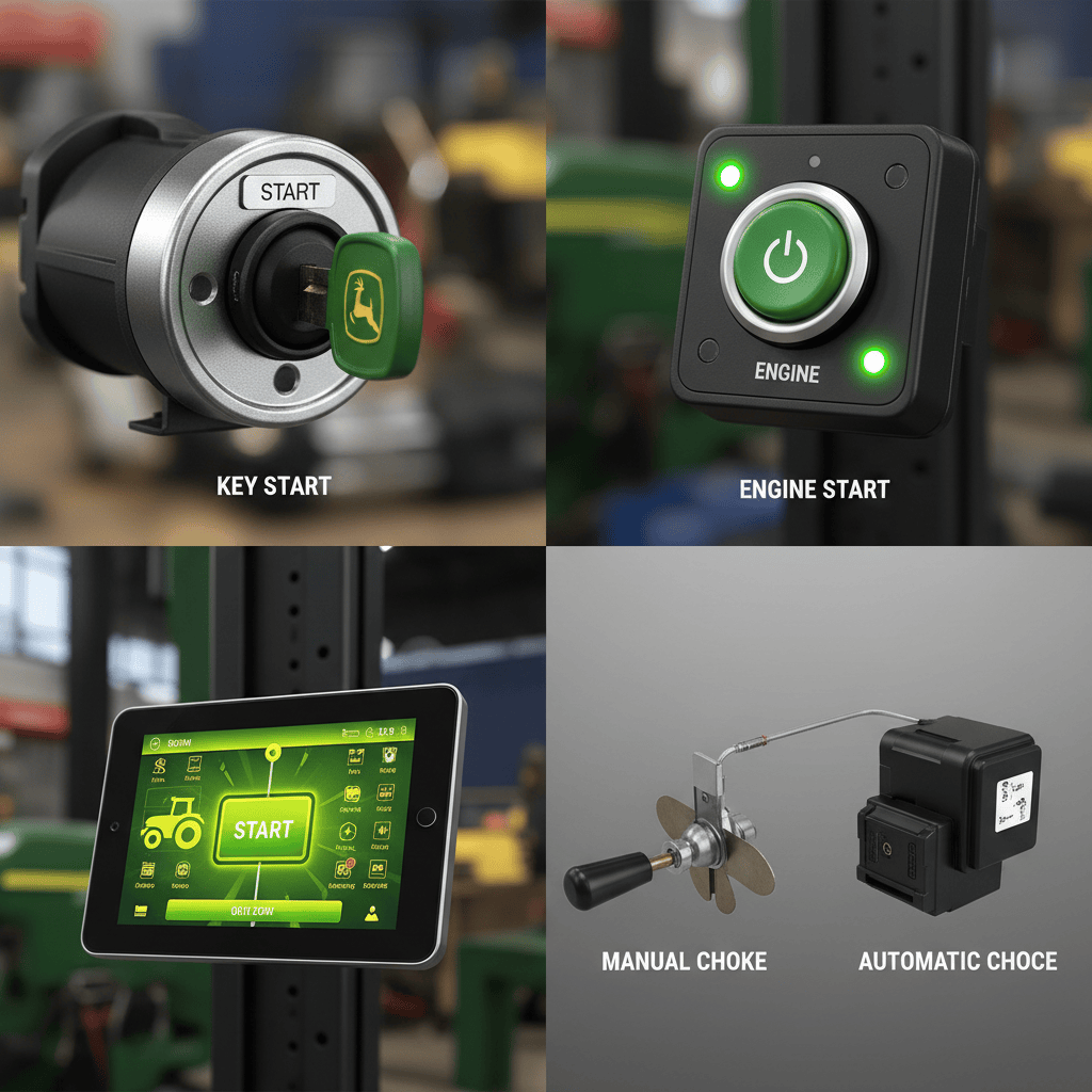 How Do You Start a John Deere Riding Lawn Mower? (Step-by-Step Guide) Four types of John Deere starting systems including key ignition, push-button start, digital panel, and choke variations