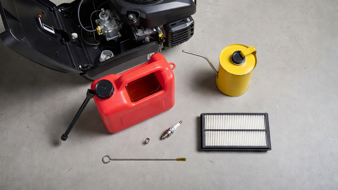 Push mower maintenance supplies and engine compartment