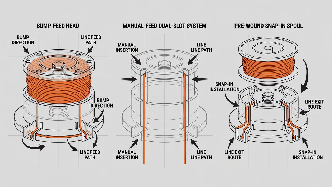 Comparison of bump-feed, manual-feed, and pre-wound trimmer head types