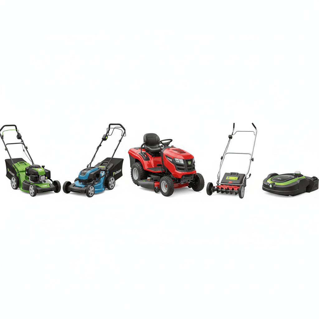 Understanding Your Lawn Mower Type Five types of residential lawn mowers displayed for comparison