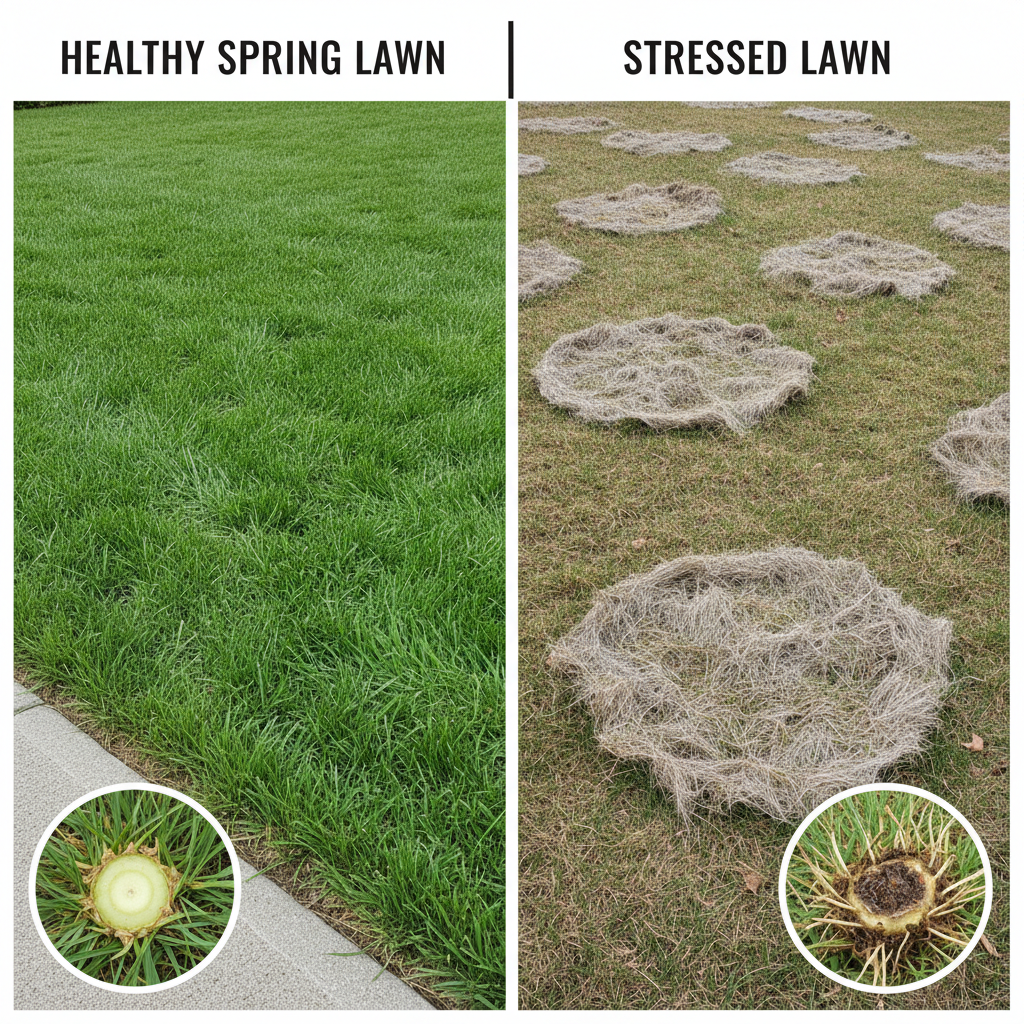Comparison of properly timed fall mowing versus late mowing damage and disease