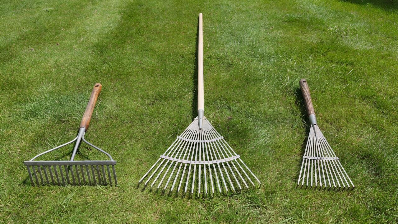 How Long Is a Garden Rake? Typical Lengths and Factors That Vary Three different rake types placed side by side showing length and head differences
