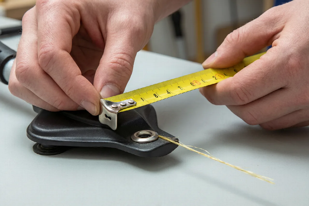Measuring weed wacker line length from the eyelet