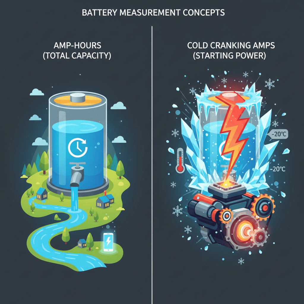Visual comparison of amp-hours versus cold cranking amps measurements