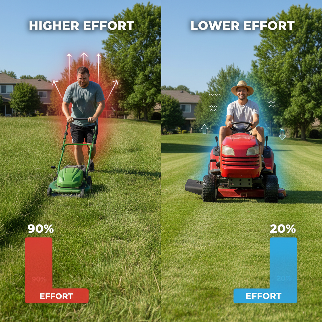 Visual comparison of factors affecting calorie burn during lawn mowing