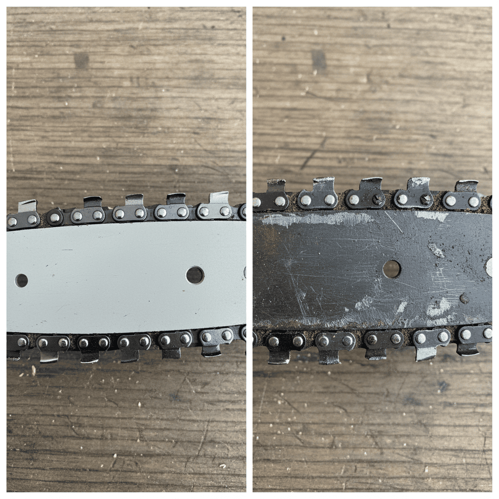 New versus worn chainsaw chain comparison