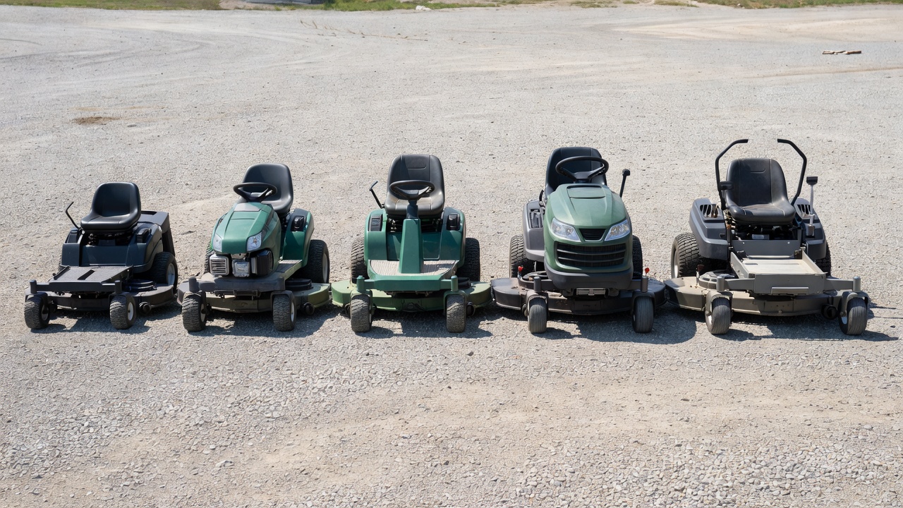 How Much Are Riding Lawn Mowers? (Price Breakdown by Type & What Drives the Cost) Five riding lawn mower types arranged side by side from smallest rear-engine rider to largest commercial zero-turn mower