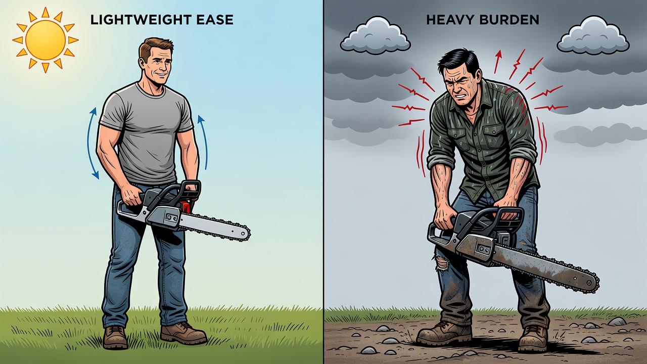 Comparison of user comfort and fatigue when operating lightweight versus heavy chainsaws
