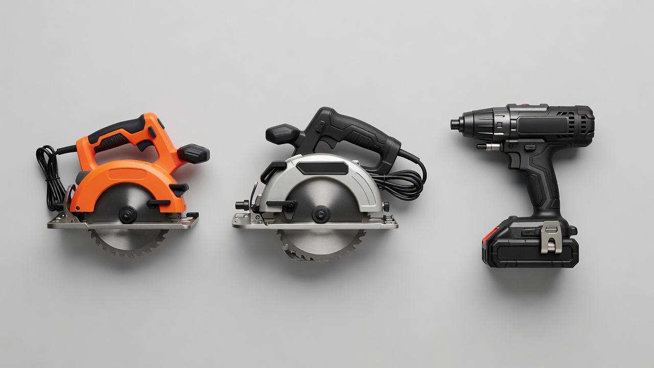 How Much Does a Circular Saw Cost? (Price Guide by Type & Power) Three circular saws representing entry-level, mid-range, and professional-grade models arranged side by side