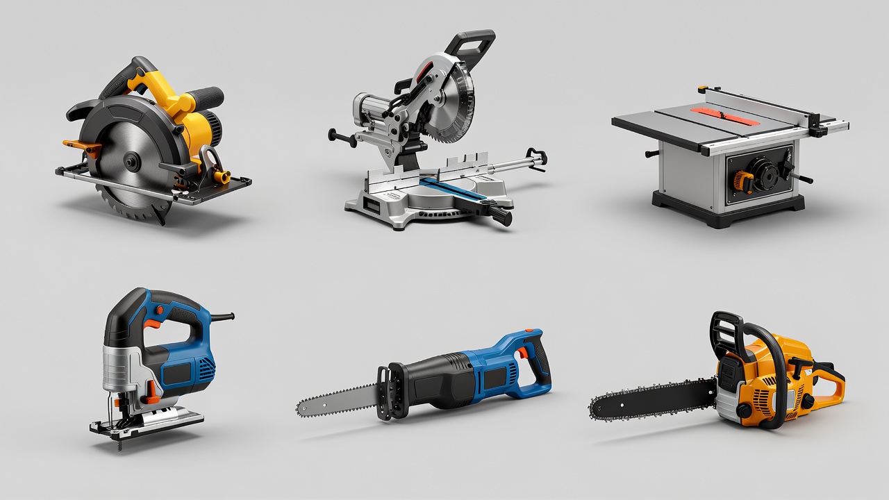 How Much Is a Power Saw? Price Ranges, Cost Factors, and Budgeting Tips Six types of power saws displayed together including circular, miter, table, jigsaw, reciprocating, and chainsaw