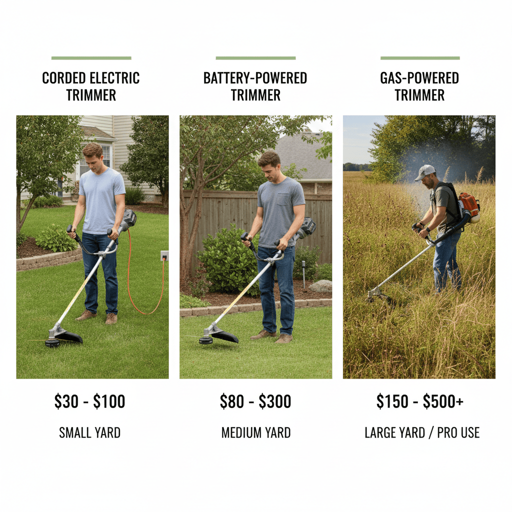 Price range comparison of three weed eater power source types