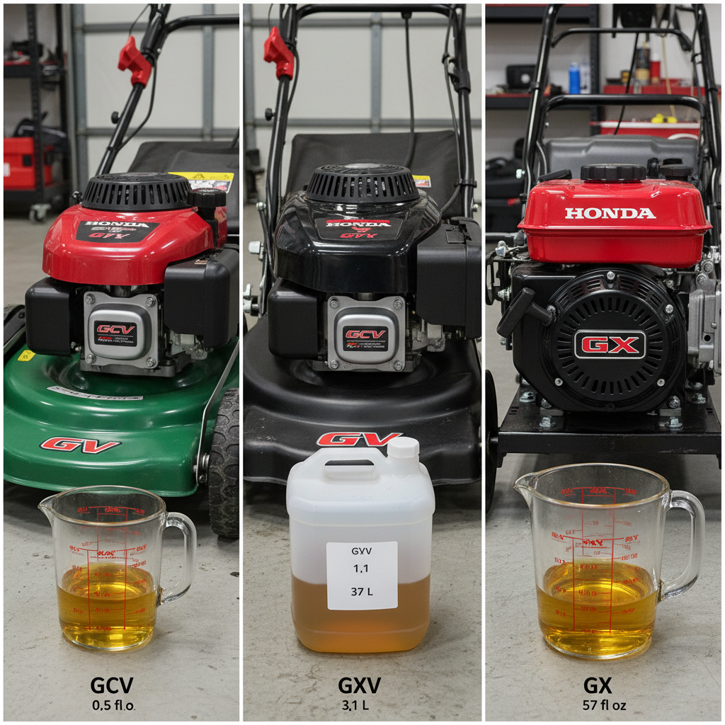 Three Honda engine models displayed by size showing relative oil capacity differences