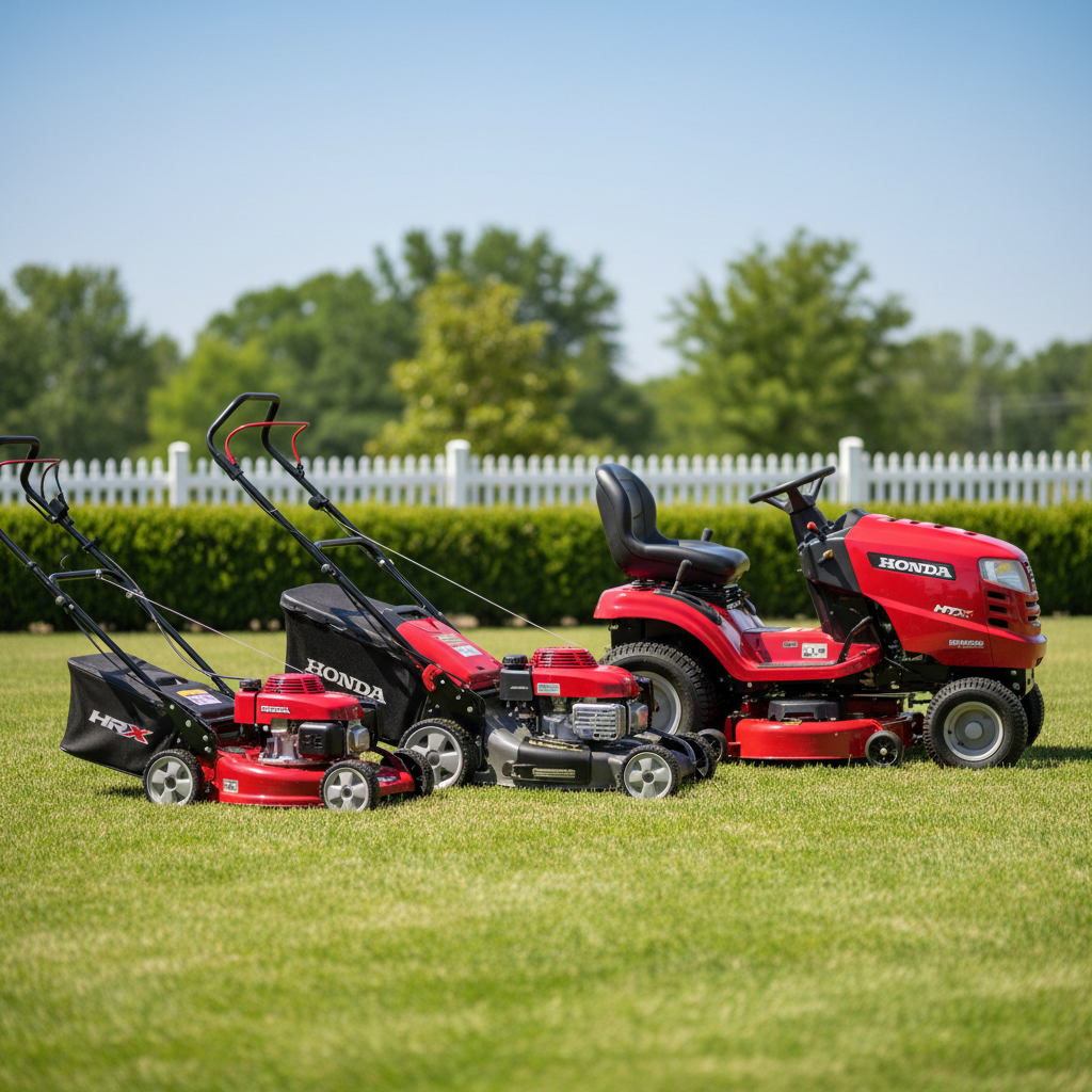 How Much Oil Does a Honda Lawn Mower Need? (Capacity & Type Guide) Three types of Honda lawn mowers showing size comparison