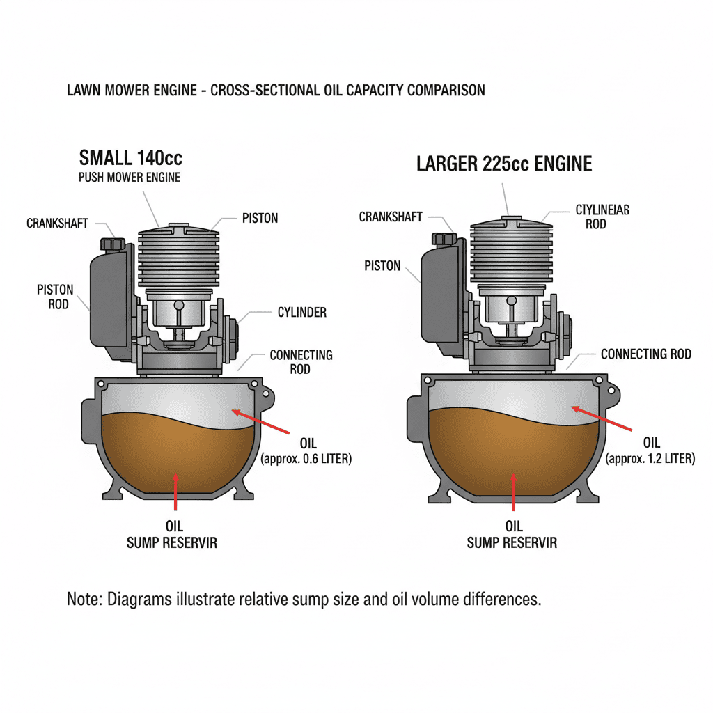 Comparison of small and large lawn mower engine oil capacities