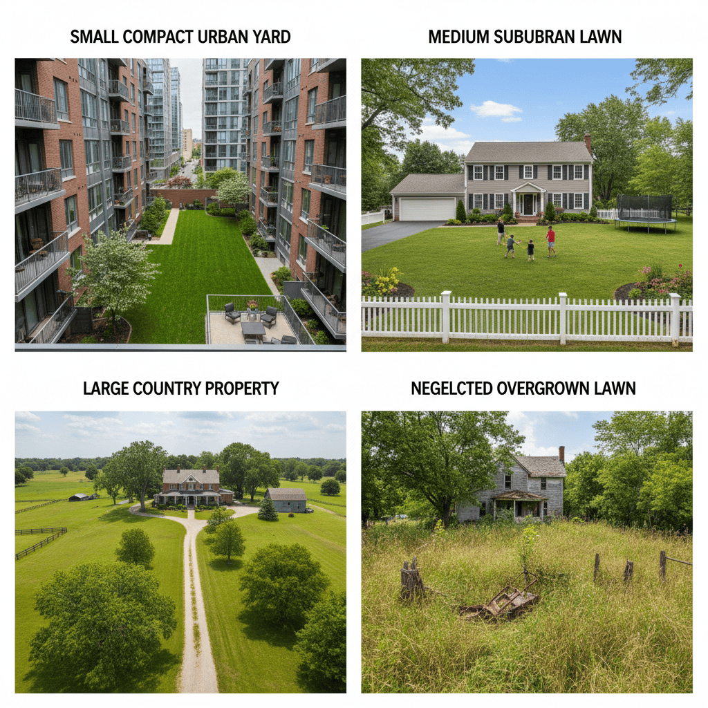 Comparison of four different lawn sizes and conditions affecting pricing